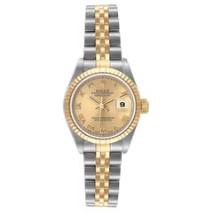 Vintage Rolex Datejust Steel Yellow Gold Champagne Roman Dial Ladies Watch 79173