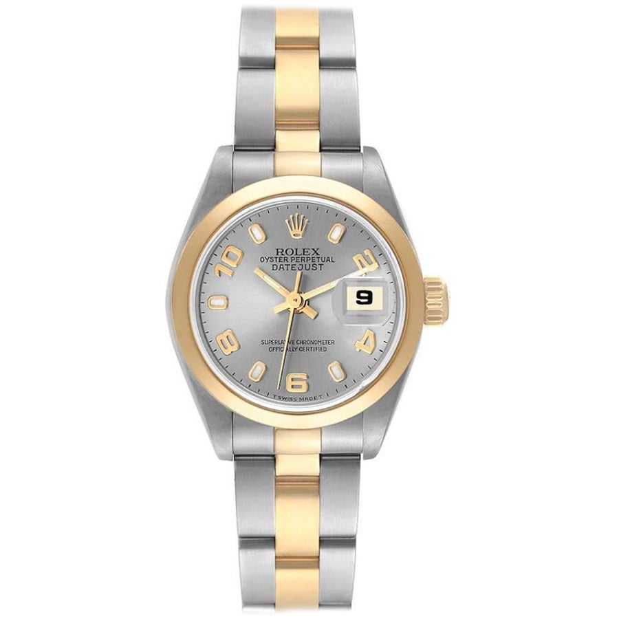 Rolex Datejust Steel Yellow Gold Slate Dial Ladies Watch 69163 Box Papers