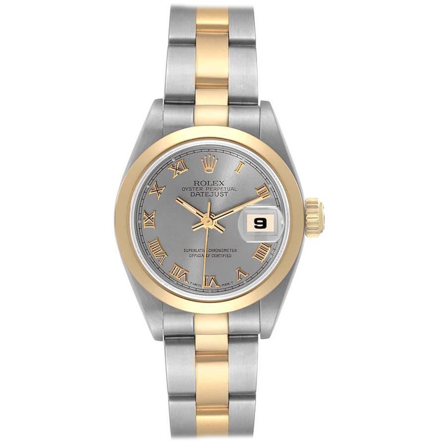 Rolex Datejust Steel Yellow Gold Slate Roman Dial Ladies Watch 69163 For Sale