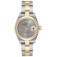 Vintage Rolex Datejust Steel Yellow Gold Slate Roman Dial Ladies Watch 69163