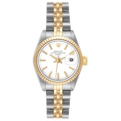 Vintage Rolex Datejust Steel Yellow Gold White Dial Ladies Watch 69173