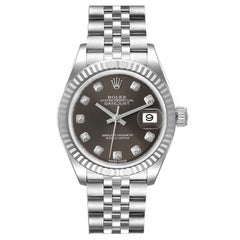 Rolex Datejust 28 Steel White Gold Dark Grey Diamond Dial Watch 279174 Box Card