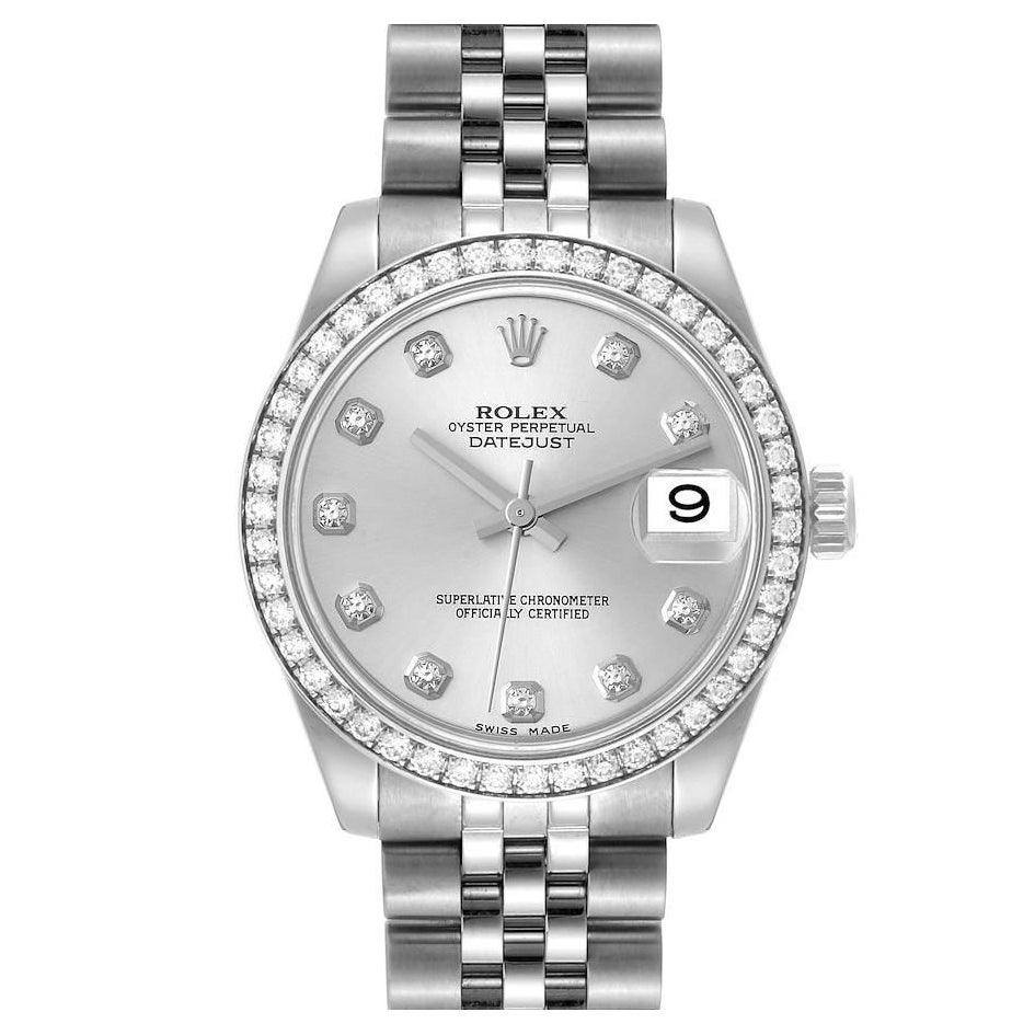 Rolex Datejust Midsize Steel White Gold Diamond Ladies Watch 178384 For Sale