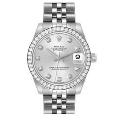 Rolex Montre Datejust de taille moyenne en acier et or blanc avec diamants pour femmes 178384