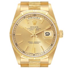 Rolex President Day-Date Yellow Gold Bark Finish Mens Watch 18078