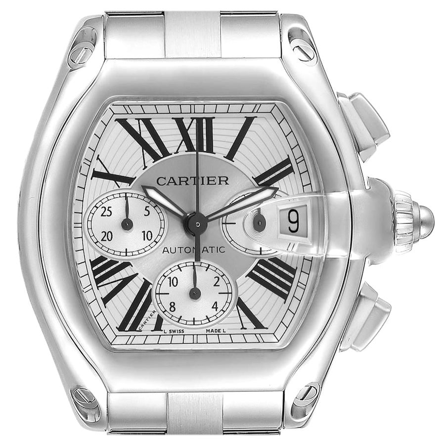 Cartier Roadster XL Chronograph Silver Dial Steel Mens Watch W62019X6 For Sale