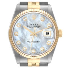 Rolex Datejust Steel Yellow Gold Mother of Pearl Diamond Mens Watch 16233