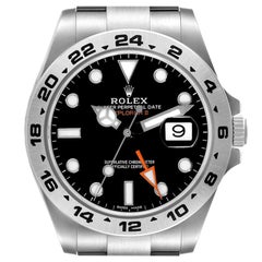 Rolex Explorer II GMT 42 Black Dial Orange Hand Steel Mens Watch 216570 Box Card