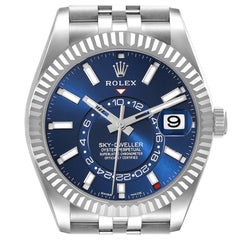 Rolex Montre Sky-Dweller bleue à cadran en acier et or blanc pour hommes 326934 avec carte de visite