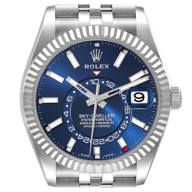 Rolex Sky-Dweller Blue Dial Steel White Gold Mens Watch 326934 Box Card For  Sale at 1stDibs