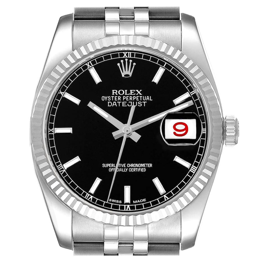 Rolex Datejust Steel White Gold Black Dial Jubilee Bracelet Mens Watch 116234