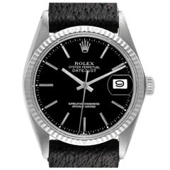 Rolex Datejust Steel White Gold Black Dial Vintage Mens Watch 1601