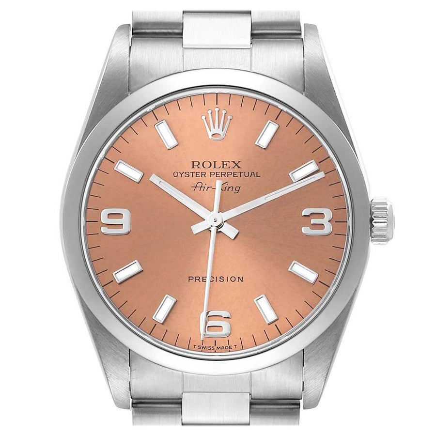 Rolex Air King Salmon Dial Smooth Bezel Steel Mens Watch 14000 For Sale