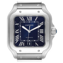 Cartier Santos Stainless Steel Blue Dial Mens Watch WSSA0030 Unworn