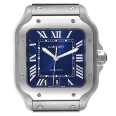 Cartier Santos Stainless Steel Blue Dial Mens Watch WSSA0030 Unworn