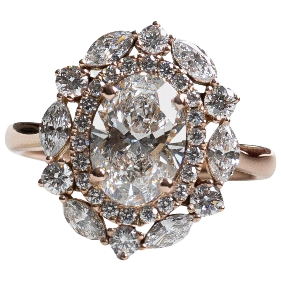 14k Rose Gold GIA 1.5 Carat Oval Double Halo Engagement Ring