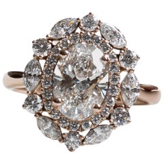 14k Rose Gold GIA 1.5 Carat Oval Double Halo Engagement Ring