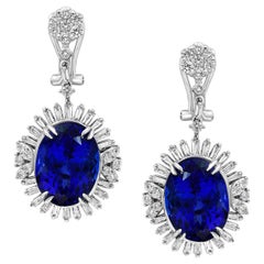 20 Carat Tanzanite & Diamond Hanging /Cocktail  Drop Earring 18 Karat White Gold