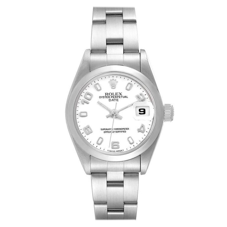 Rolex Montre pour femme Date 26 avec cadran blanc et lunette lisse en acier  79160 En vente sur 1stDibs | rolex pour femme