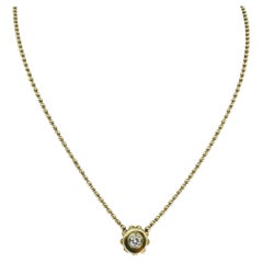Vintage 0,40 Karat Diamant-Kugel-Anhänger-Halskette 14k Gold mit Lünette