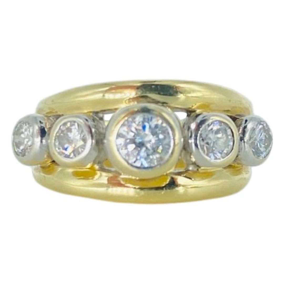 Vintage Two-Tone 5-Stone 1.00tcw Diamond Ring 14k Gold For Sale