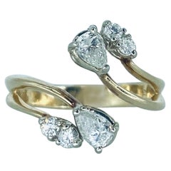 Retro 0.75tcw Pear Shape and Round Diamonds Ring 14k Gold
