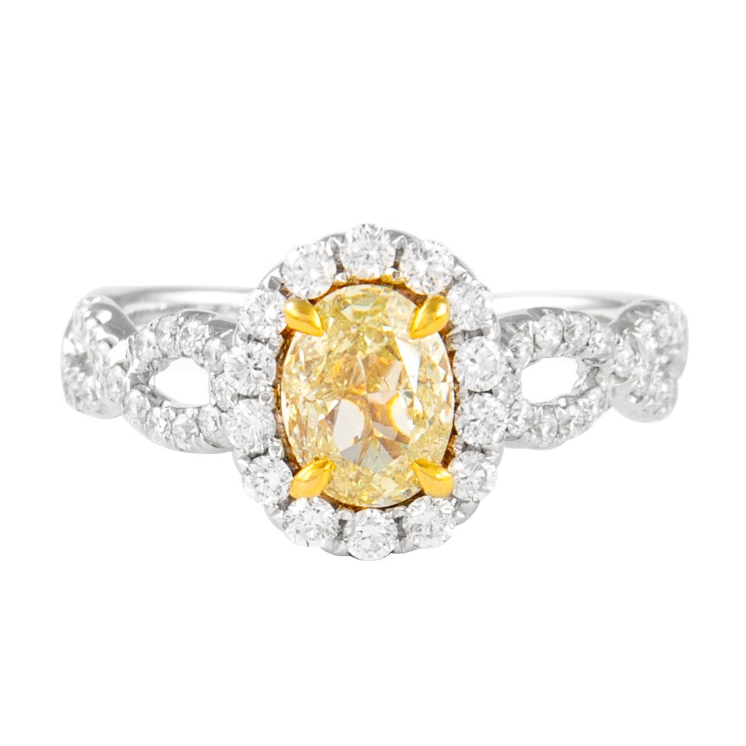 Alexander 1,56ctt Fancy Intensive Gelb Oval Diamant mit Halo Ring 18k