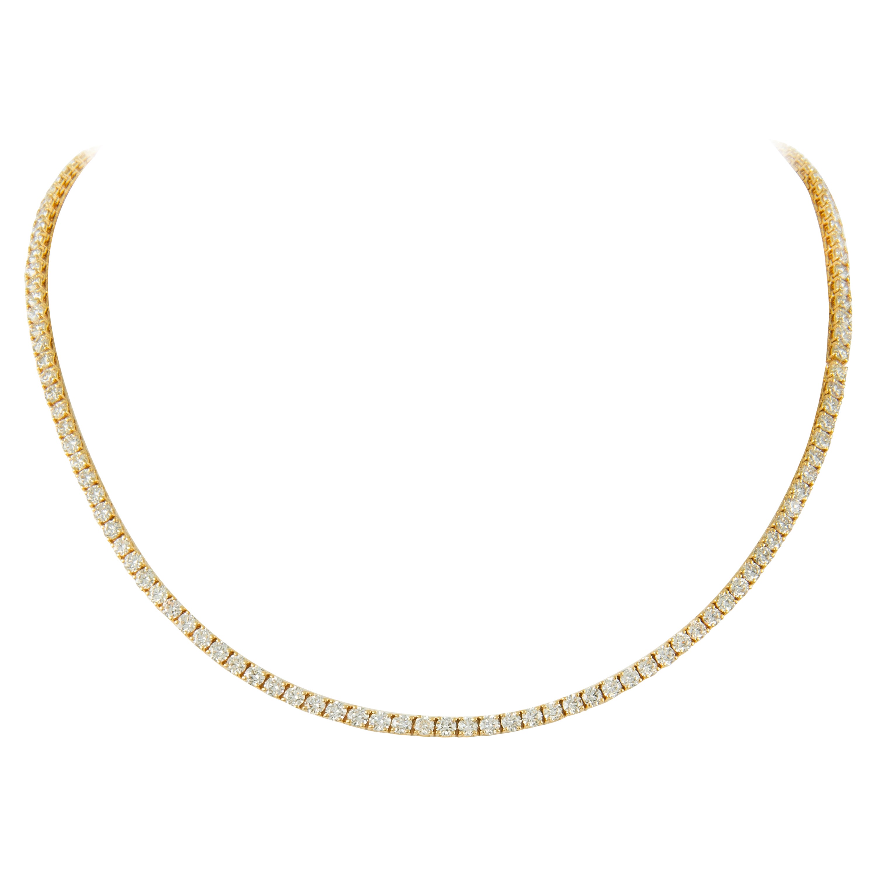 Alexander 15.84 Carat Diamond Tennis Necklace 18 Karat Yellow Gold For Sale