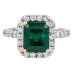 Alexander Beverly Hills GIA 3.23ct Emerald and Diamond Halo Ring 18k