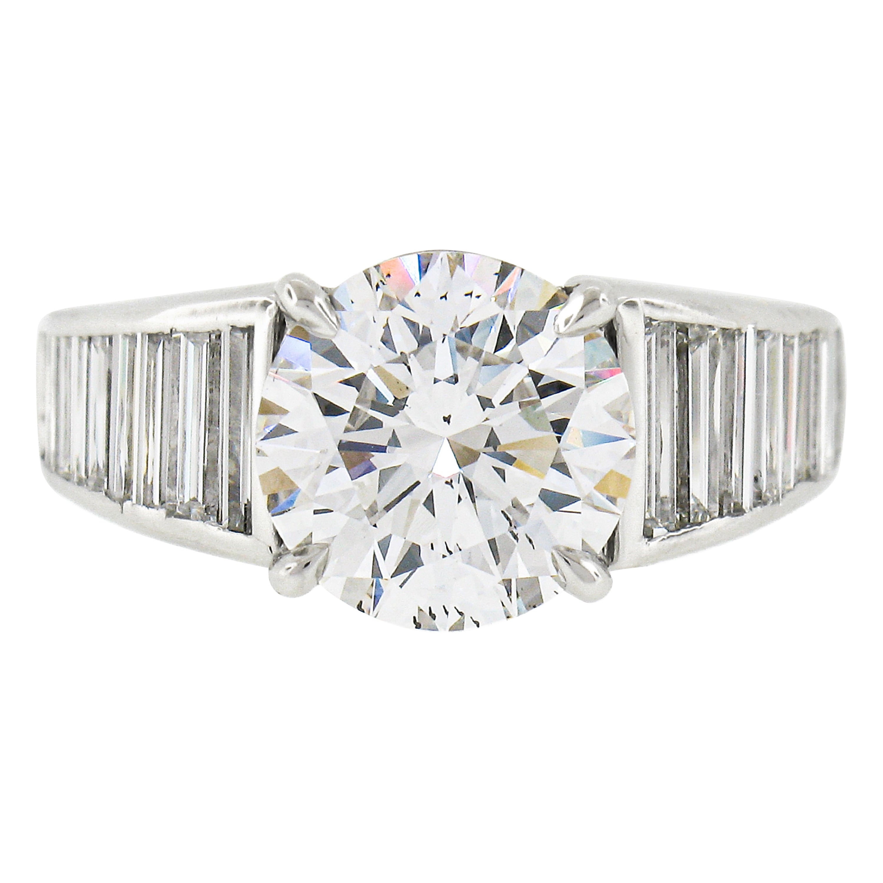 Vintage Platinum Ideal 5.02ctw GIA Round Brilliant Diamond w/ Waterfall Baguette For Sale