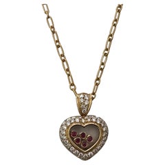 Retro Estate Heart-Shaped Ruby and Diamond Pendant Necklace 