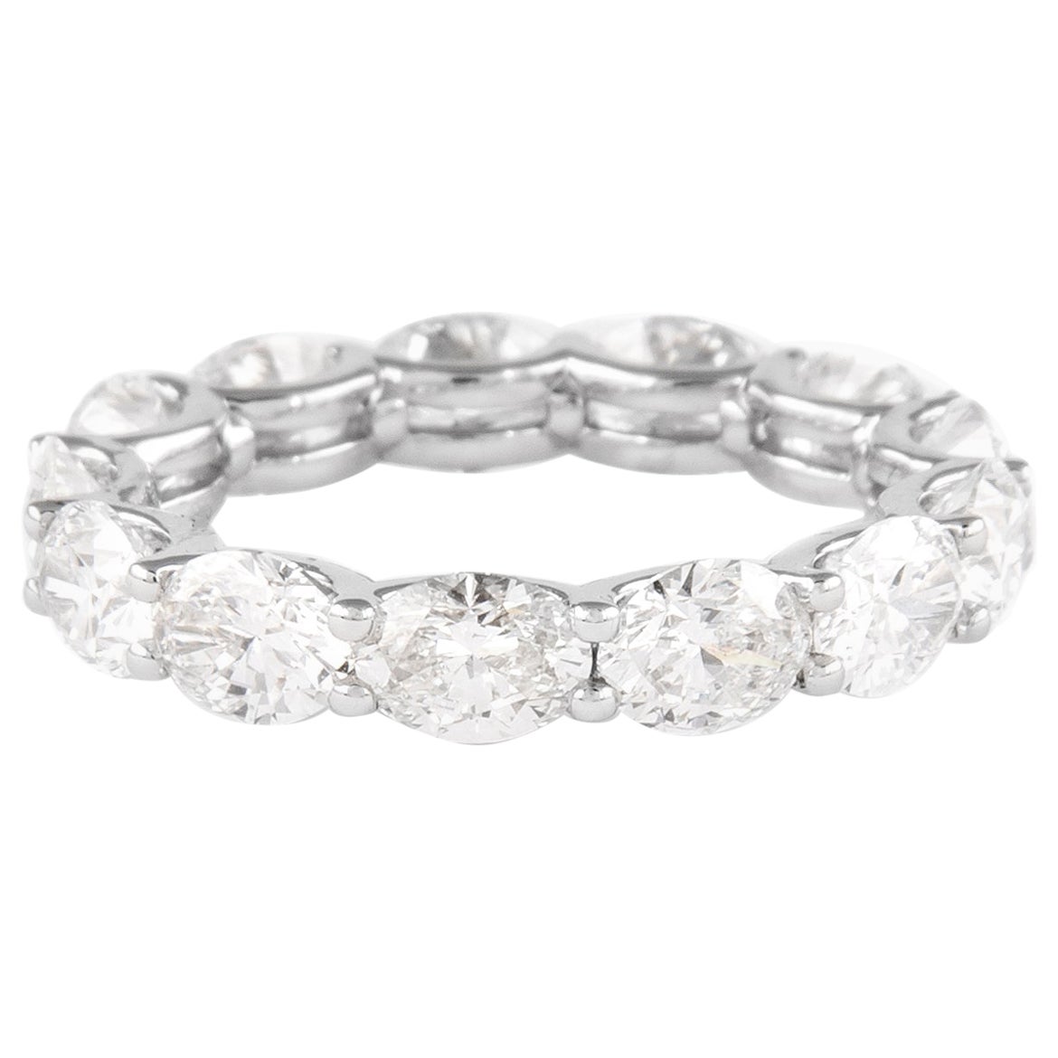 Alexander 5.39 Ct Oval Cut Diamond East West Half Eternity Band 18k White Gold For Sale