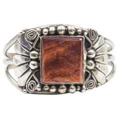 Used Wide Navajo Native American Spiny Oyster Silver Cuff Bracelet by Gilbert Adakai