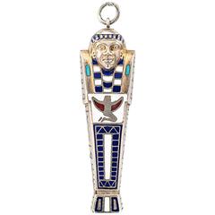 Antique 1925 Egyptian Revival Silver and Enamel Pendant/Pencil
