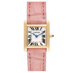 Cartier Tank Francaise Yellow Gold Pink Strap Ladies Watch W5000256 Box Papers