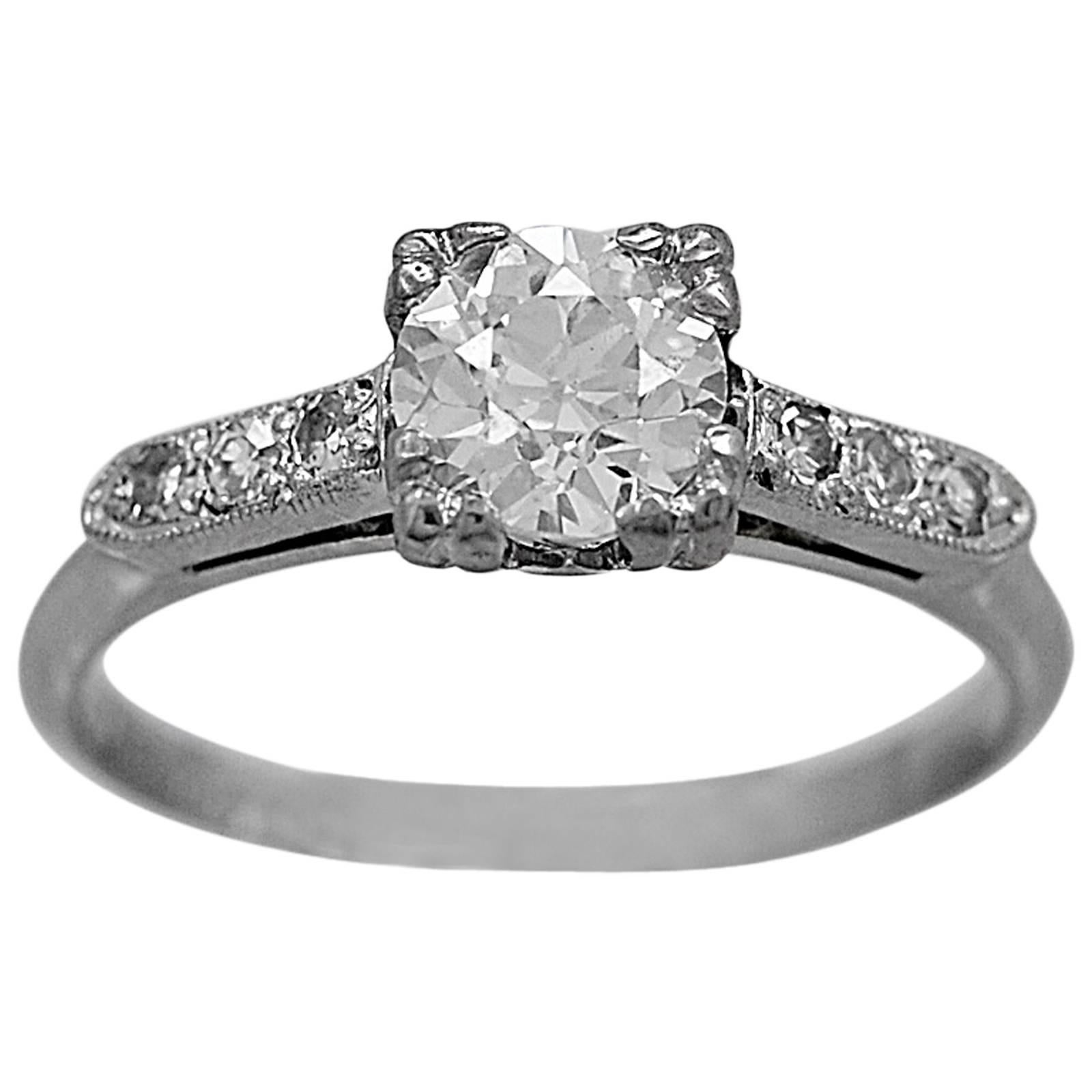 Art Deco .62 Carat Diamond Platinum Antique Engagement Ring