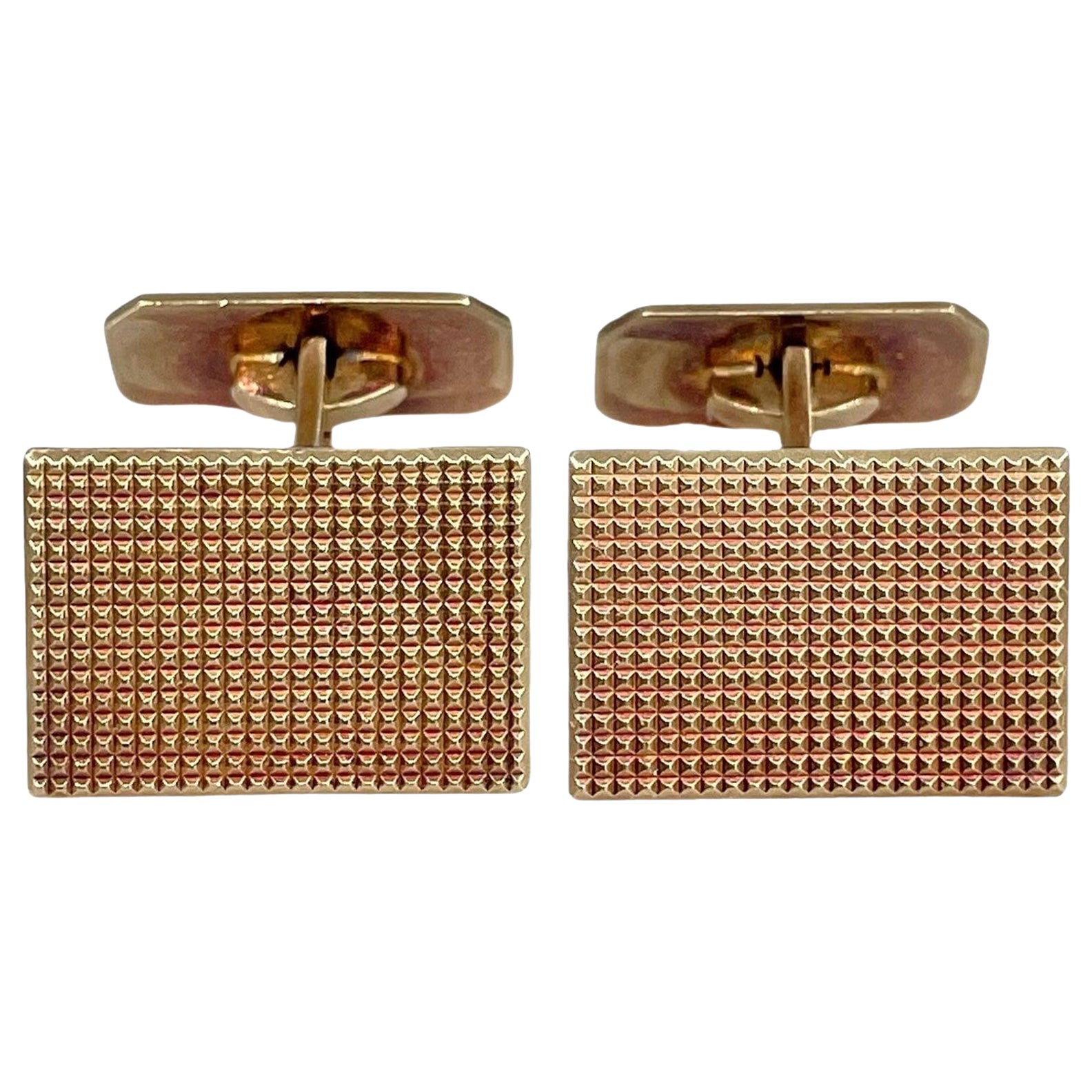 Gemelos Rectangulares Vintage Oro Bicolor 14 Kilates Texturizados
