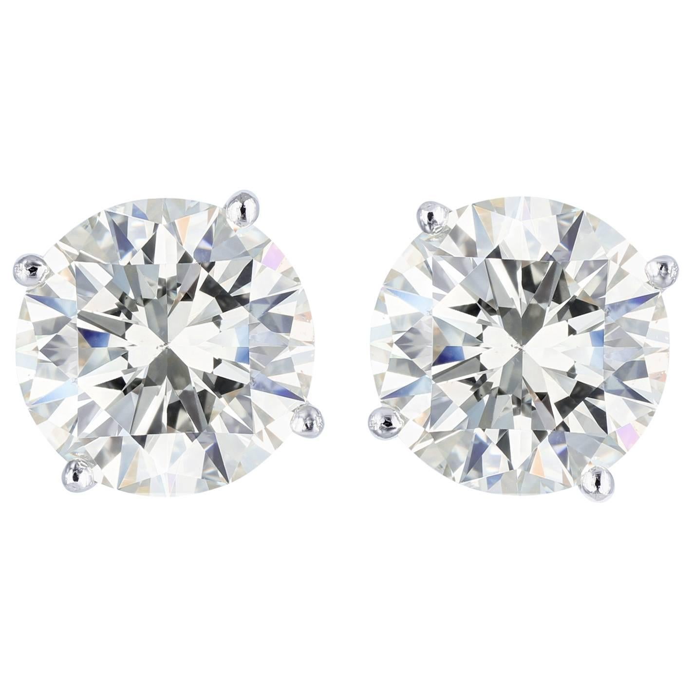 4.06 Carats Round Brilliant Cut Diamonds Platinum Stud Earrings For Sale