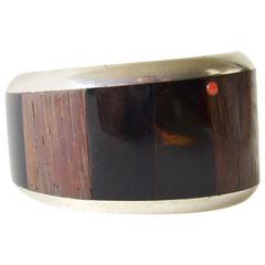 Wood Shell Sterling Silver Native American Cuff Bracelet