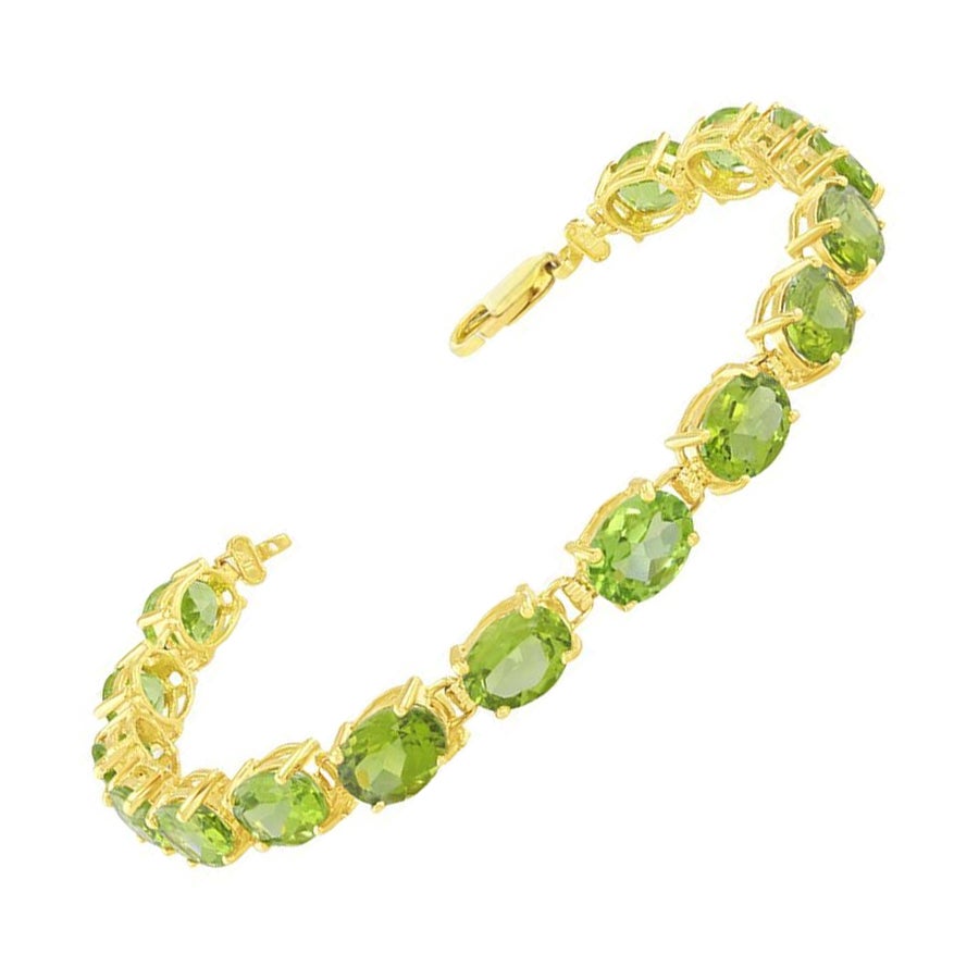 Bracelet tennis en or jaune 14 carats avec péridot naturel véritable en forme de poire de 15 carats