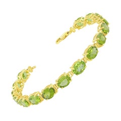 15 Carat Genuine Natural Pear Shape Peridot Tennis Bracelet 14 Karat Yellow Gold