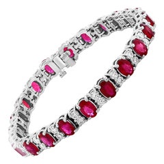 Bracelet tennis en or jaune 14 carats avec rubis traité de 12 carats et diamants de 2,8 carats