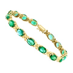23 Carat Natural Emerald Cocktail Tennis Bracelet 14 Karat Yellow Gold