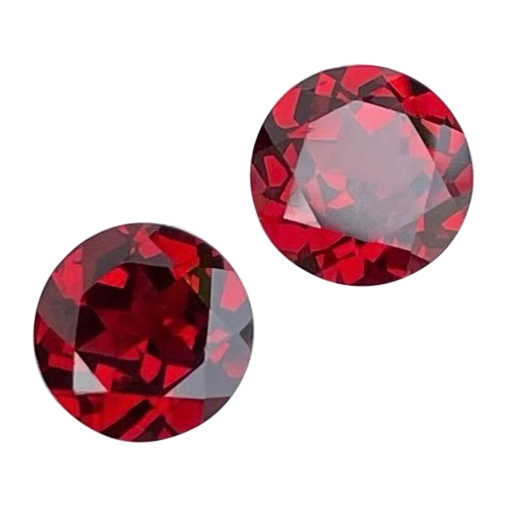 Bright Red Round brilliant Garnet Pair for Earrings Jewelry For Sale