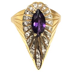 Erte Yellow Gold Diamond and Amethyst "Peacock" Ring