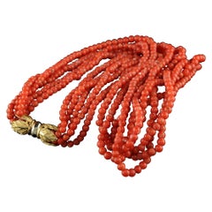 Vintage Italian 18k Yellow Gold Natural Coral Five Strand Necklace