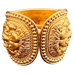 22ct Gold Vintage Artisan Ring With Two Repousse Images Of Lions