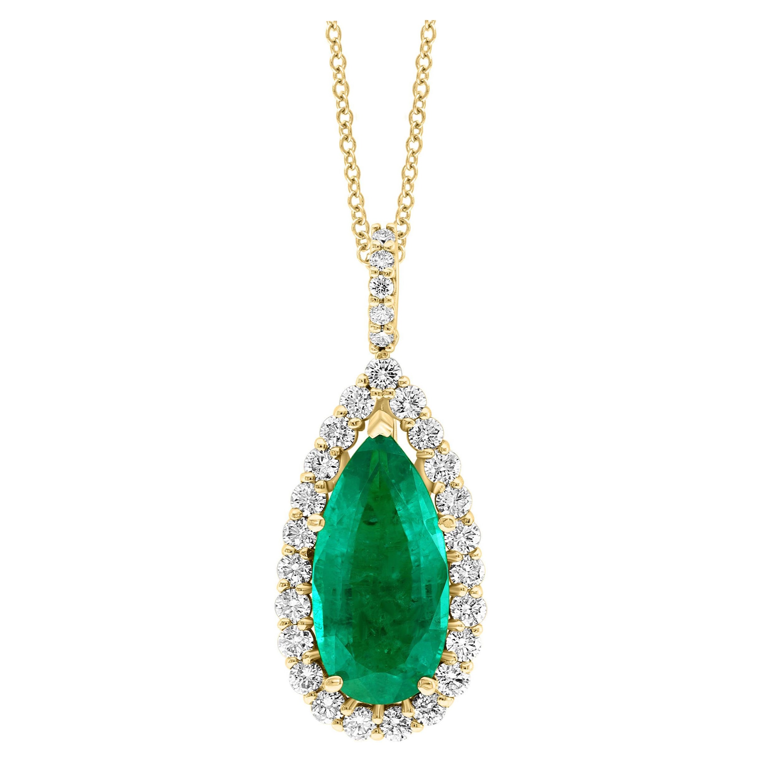11 Carat Pear Shape Colombian Emerald and Diamond Pendant Necklace Enhancer For Sale