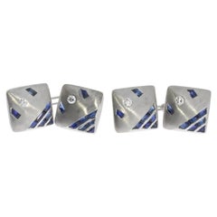 Double-Sided Gold Cufflinks with Sapphires and Diamonds