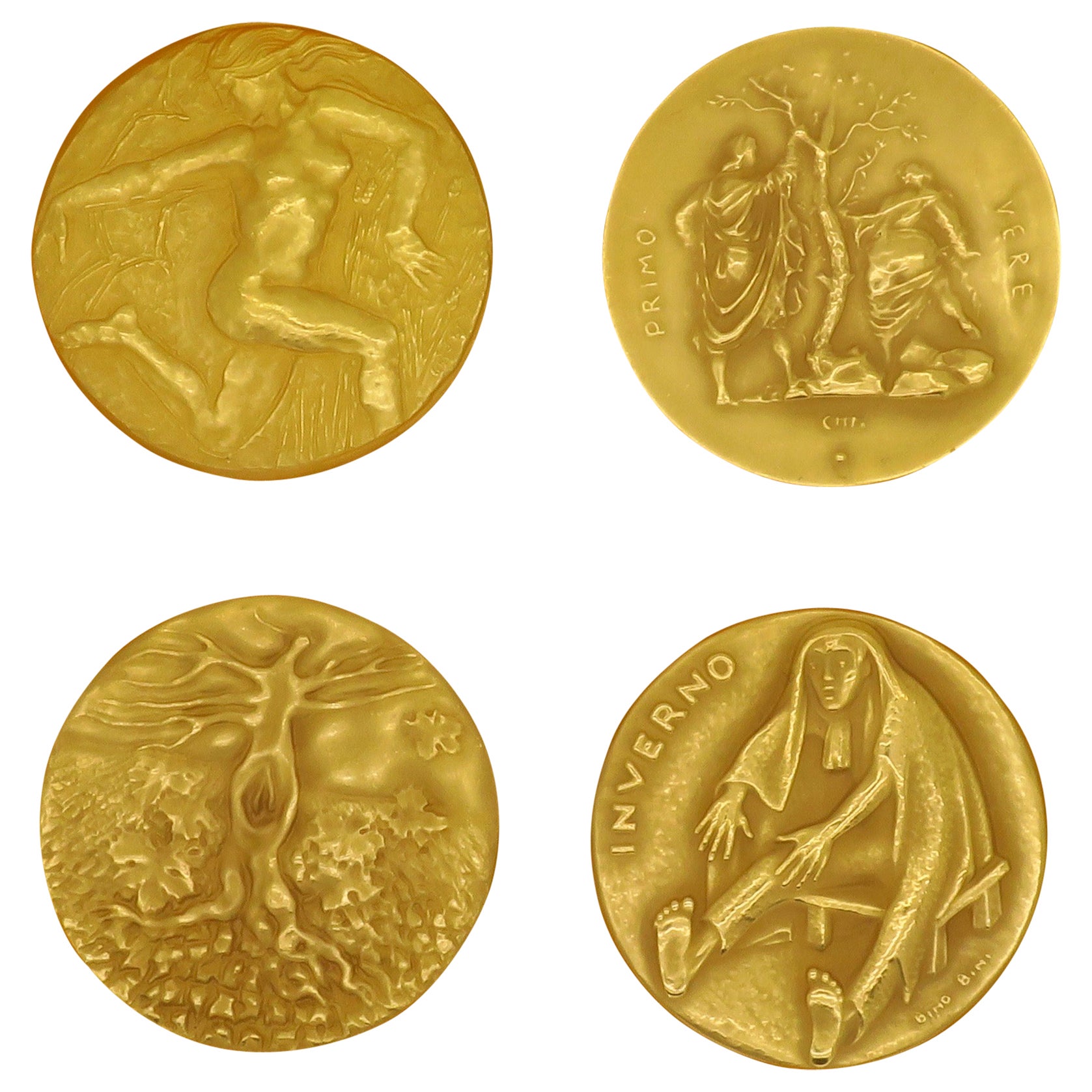 Emilio Greco "Le Quattro Stagioni" Solid Gold Medallion Set For Sale